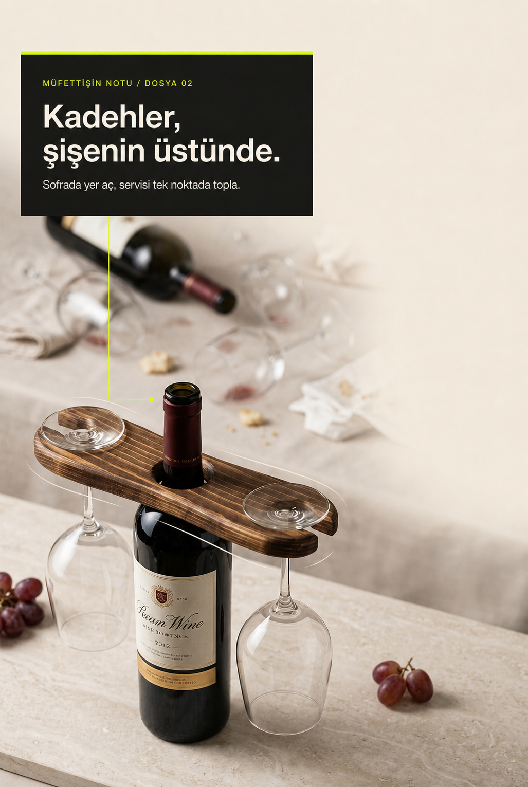 Masif Ahşap Şişe Üstü Kadeh Tutucu