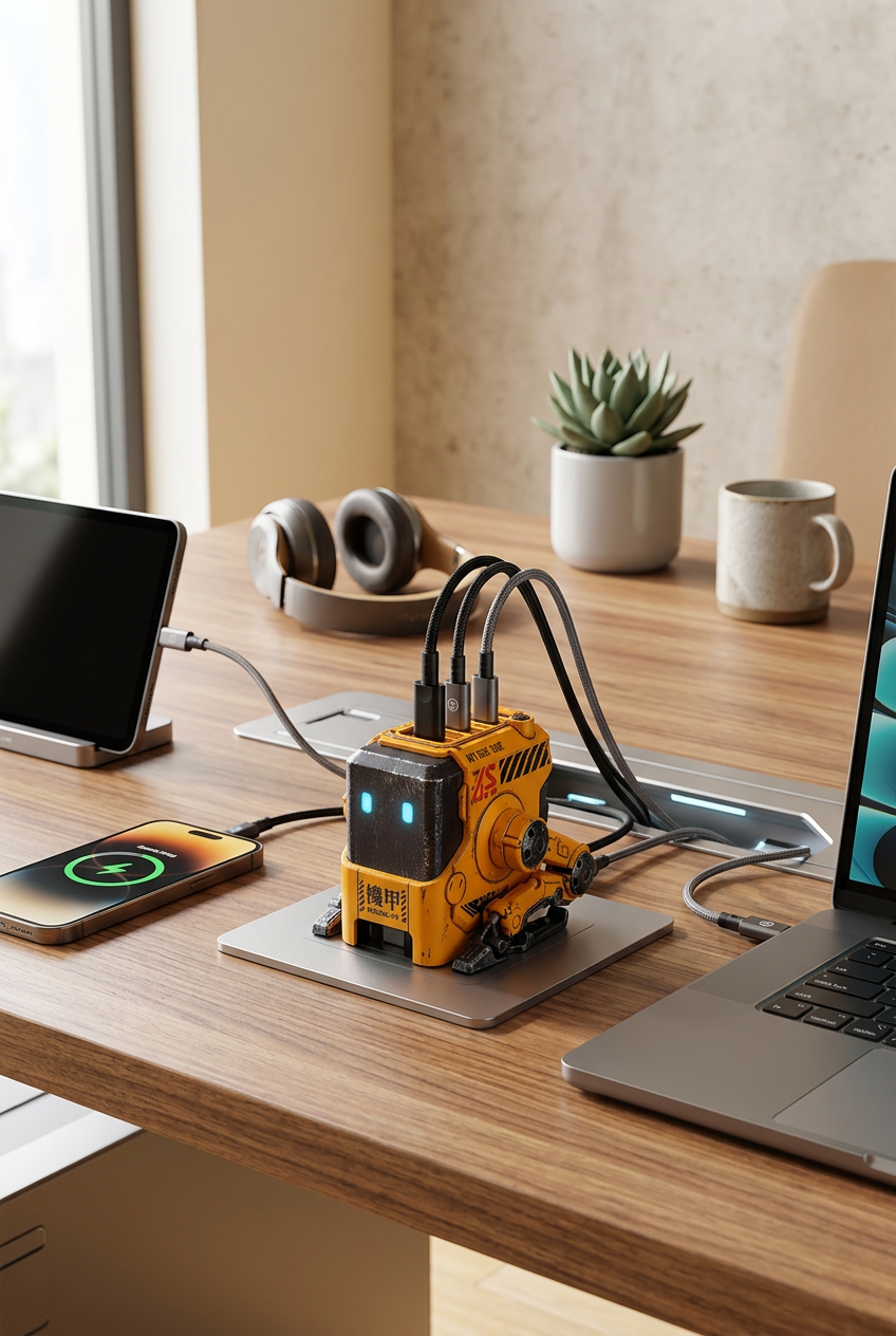 Robot Figürlü 65W GaN Hızlı Şarj Adaptörü – Sarı