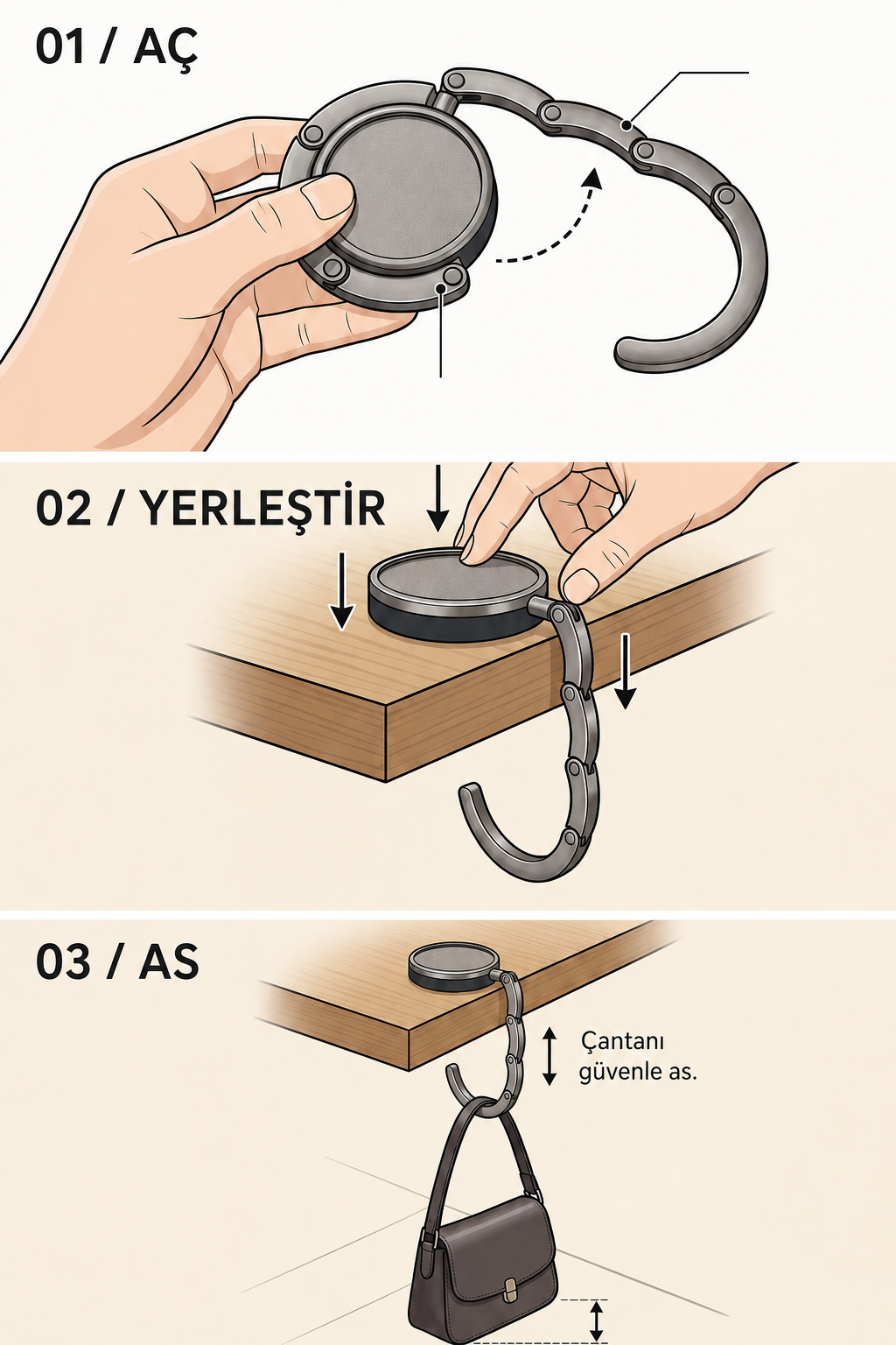 SPELT Katlanabilir Metal Masa Kenarı Çanta Askısı