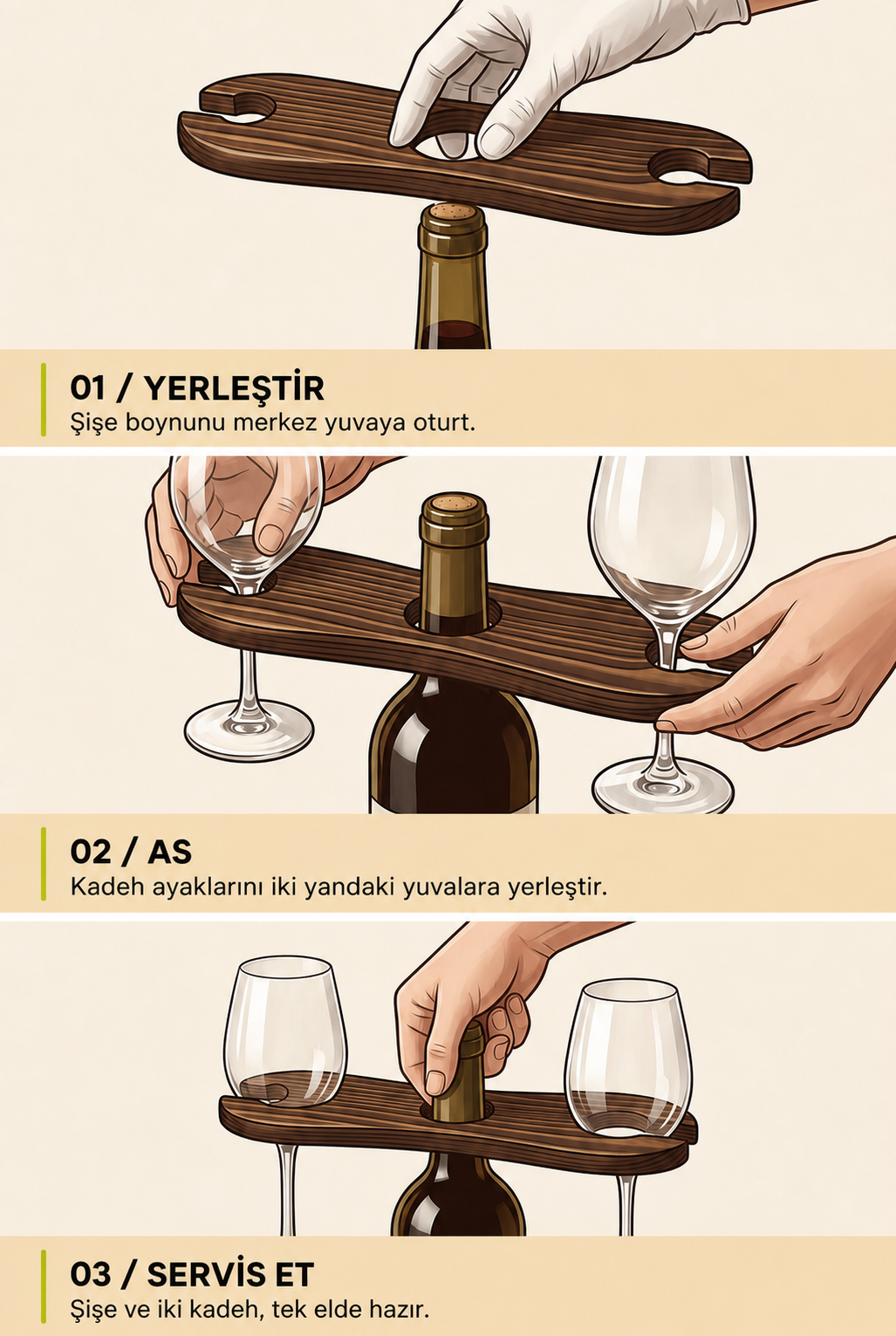 Masif Ahşap Şişe Üstü Kadeh Tutucu