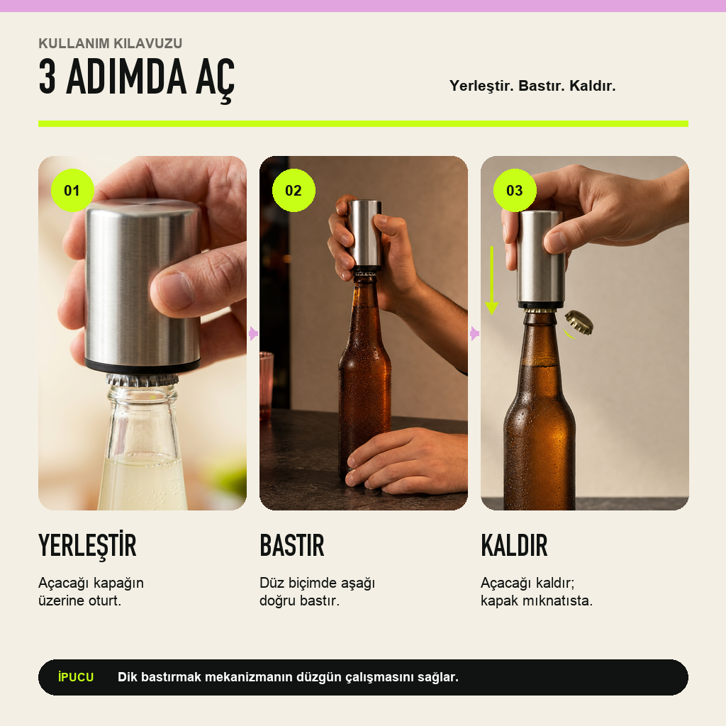 babikamium Manyetik Bas-Çek Şişe Açacağı